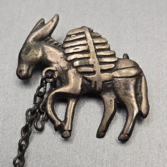 VTG Los Castillo Silver Donkey Brooch 3" Partial 2 Mule Pin Mexico - Picture 2 of 13